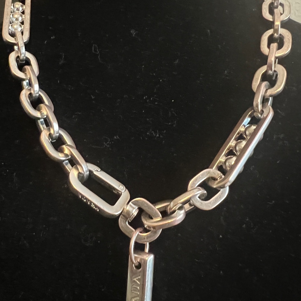 Prada Silver-Tone Chunky Link Necklace with Signature Tag